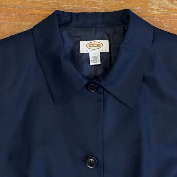 Vintage Silk & Wool Blazer Size Large Petite 1990s Talbots Navy Blue Jacket - Picture 2 of 4